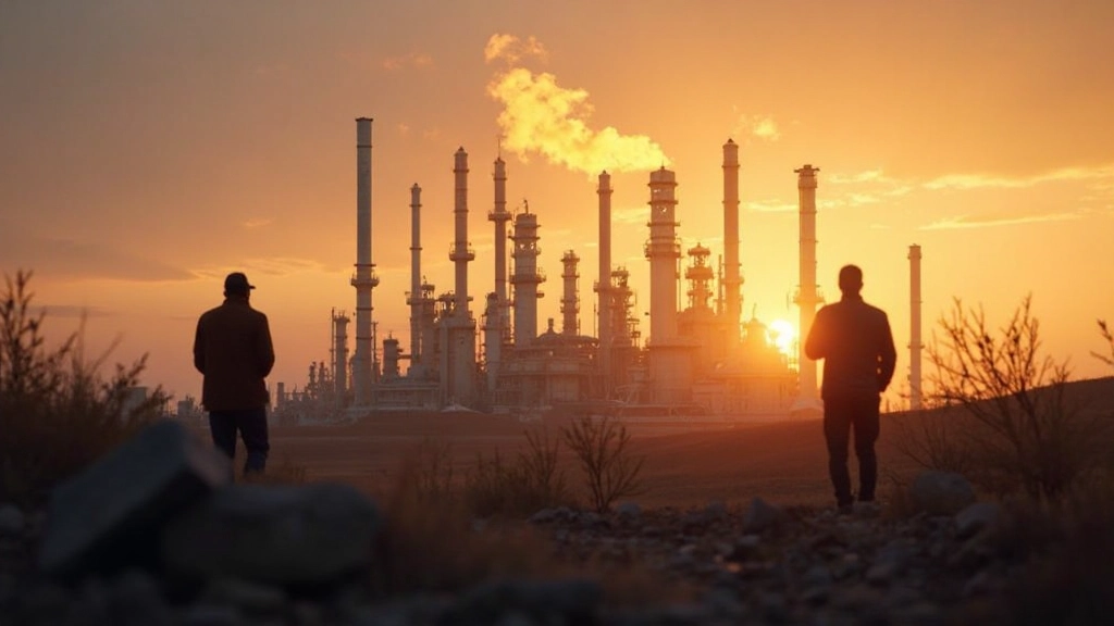 Профессиональное фото нефтяной платформы на закате, индустриальный пейзаж